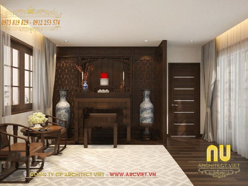 không gian thờ cúng linh thiêng trong mẫu thiết kế nhà 2 tầng có phòng thờ thiết kế nhà 2 tầng có phòng thờ