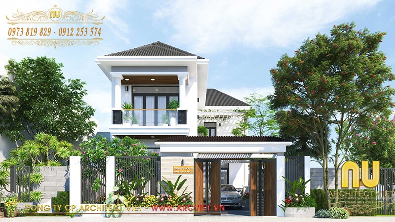 Phối cảnh kiến trúc ngoại thất mẫu nhà 2 tầng chữ L 100m2 mẫu nhà 2 tầng chữ L 100m2