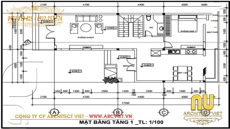 Bản vẽ mặt bằng tầng 1 mẫu nhà 2 tầng chữ L 100m2 mẫu nhà 2 tầng chữ L 100m2
