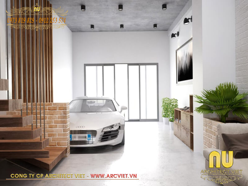 Gara để xe cho gia đình trong mẫu nhà lệch tầng 4x16 mẫu nhà lệch tầng 4x16
