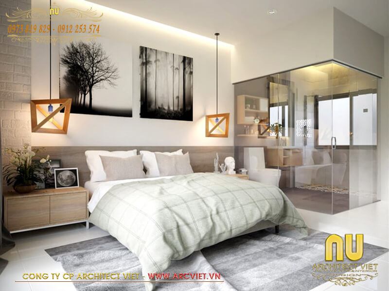 Phòng ngủ mẫu nhà lệch tầng 4x16 thiết kế khép kín thuận tiện trong sinh hoạt cá nhân mẫu nhà lệch tầng 4x16