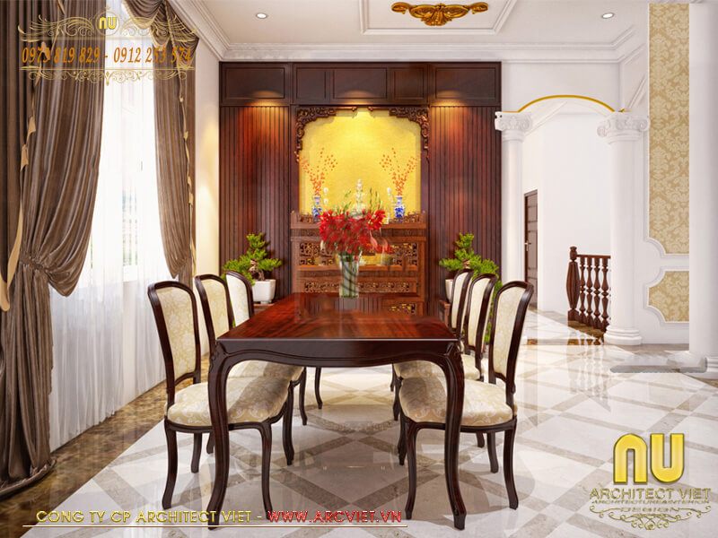 Thiết kế nội thất nhà 2 tầng kiểu pháp - phòng thờ nhà 2 tầng kiểu pháp