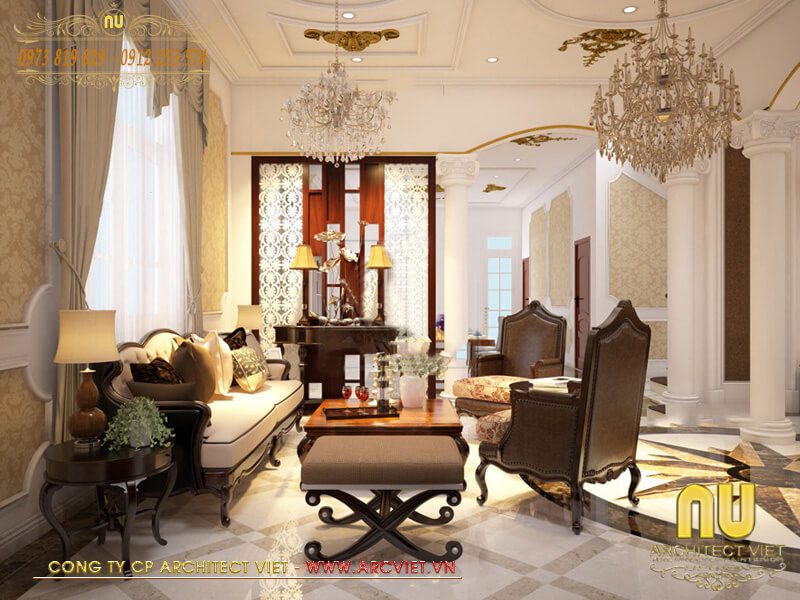 Thiết kế nội thất nhà 2 tầng kiểu pháp - phòng sinh hoạt chung nhà 2 tầng kiểu pháp