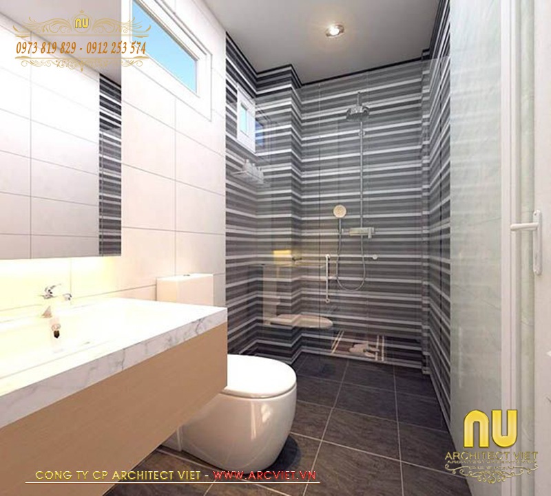 Phân chia khu vực rõ rệt trong nhà tắm mẫu nhà lệch tầng 5x15 nhà lệch tầng 5x15