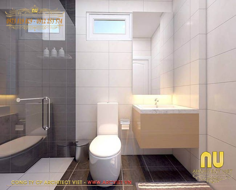 Thiết kế nội thất nhà tắm cao cấp trong mẫu nhà lệch tầng 5x15 nhà lệch tầng 5x15
