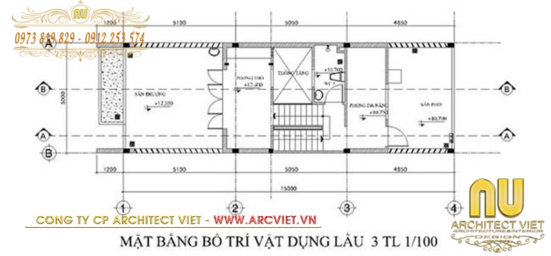 Bản vẽ mặt bằng tầng 4 mẫu nhà lệch tầng 5x15 nhà lệch tầng 5x15