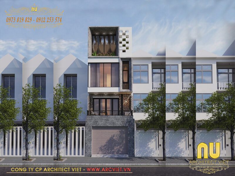 Phòng thờ được bố trí ở tầng 4 mẫu nhà lệch tầng 5x16 có ban công rộng thoáng nhà lệch tầng 5x16