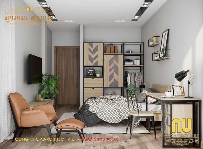 Bố trí nội thất phòng ngủ mẫu nhà lệch tầng 6x20m thuận tiện cho việc sinh hoạt hàng ngày nhà lệch tầng 6x20m
