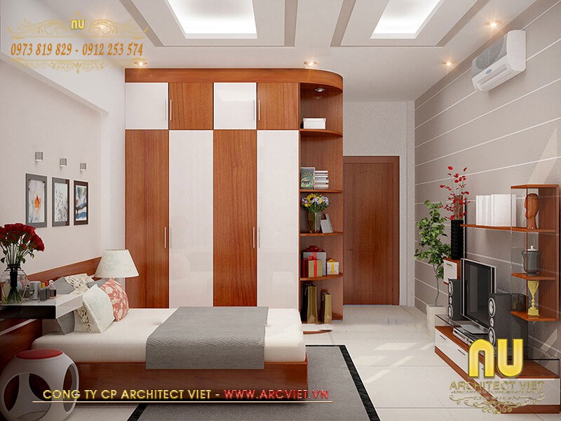 Thiết kế nội thất phòng ngủ hiện đại trong mẫu nhà lệch tầng đẹp 5m nhà lệch tầng đẹp 5m