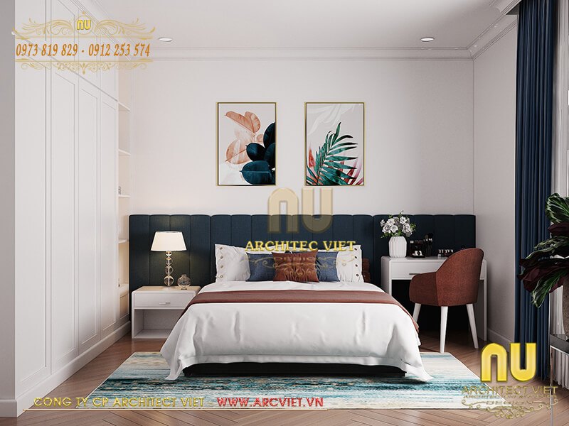 Nội thất phòng ngủ mẫu thiết kế nhà 2 tầng chữ l 4 phòng ngủ được bố trí gọn gàng ngăn nắp thiết kế nhà 2 tầng chữ l 4 phòng ngủ