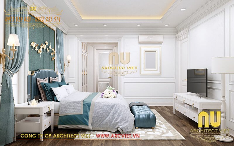 Không gian phòng ngủ dịu mát trong mẫu thiết kế nhà 2 tầng chữ l 4 phòng ngủ thiết kế nhà 2 tầng chũ l 4 phòng ngủ
