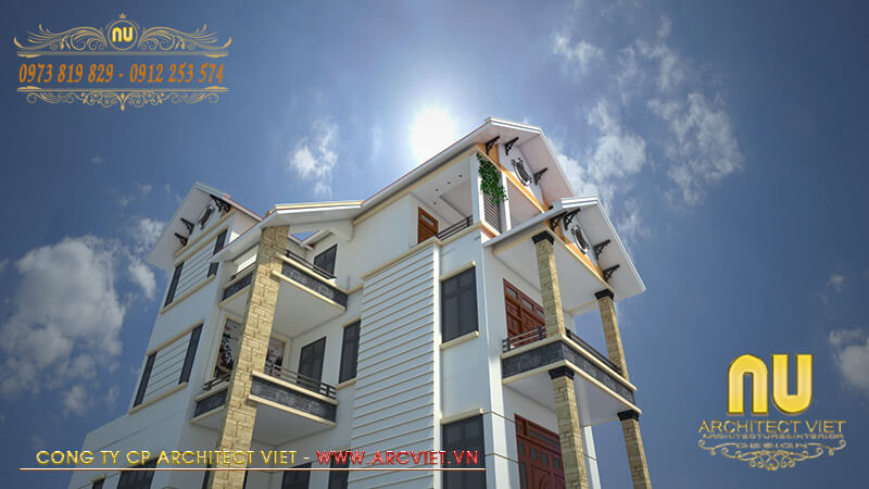Điểm nhấn táo bạo chắc chắn của mẫu thiết kế nhà chữ l 70m2 là hệ thống trụ cột thiết kế nhà chữ l 70m2
