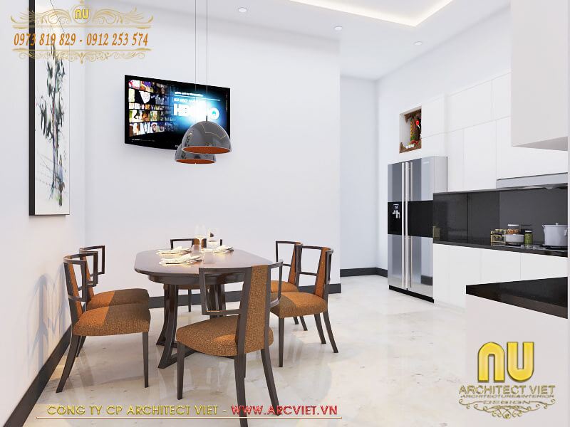 Không gian phòng bếp ăn mẫu thiết kế nhà chữ l 70m2 thoáng sáng sạch sẽ thiết kế nhà chữ l 70m2