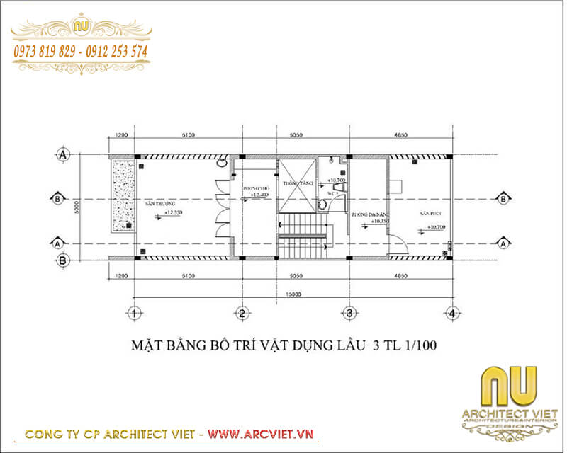 Bản vẽ mặt bằng tầng 4 mẫu thiết kế nhà lệch tầng 5x14 thiết kế nhà lệch tầng 5x14
