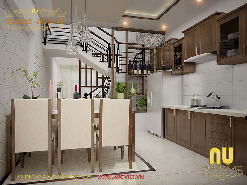 Không gian phòng bếp ăn thoáng rộng trong mẫu nhà lệch tầng đẹp 5m nhà lệch tầng đẹp 5m