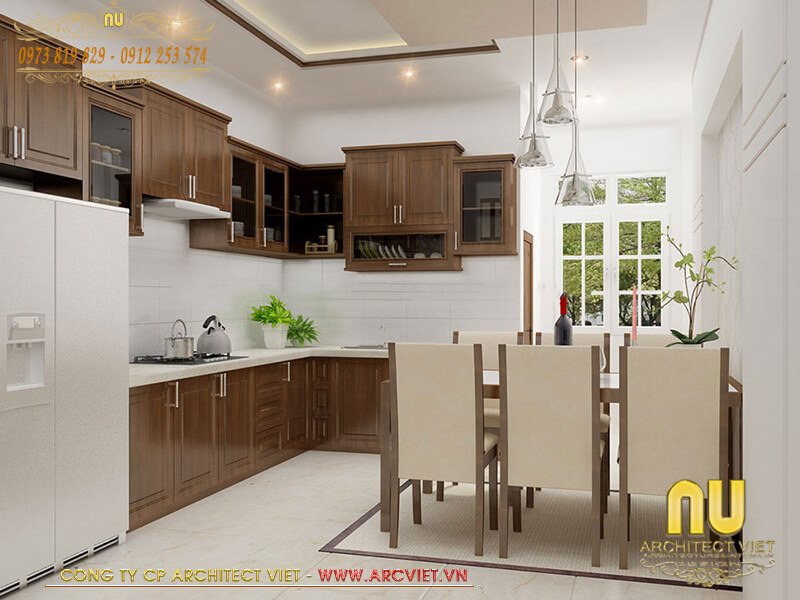 Thiết kế nội thất bếp ăn gọn gàng ngăn nắp trong mẫu nhà lệch tầng đẹp 5m nhà lệch tầng đẹp 5m