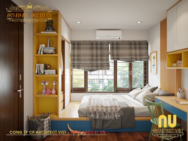 Phòng ngủ trẻ em mặt tiền nhà phố đẹp 4m 2 tầng được thiết kế khá sinh động mặt tiền nhà phố đẹp 4m 2 tầng