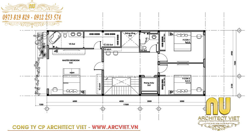 Bản vẽ thiết kế mặt bằng tầng 2 mẫu nhà phố 2 tầng 7x15m mẫu nhà phố 2 tầng 7x15m