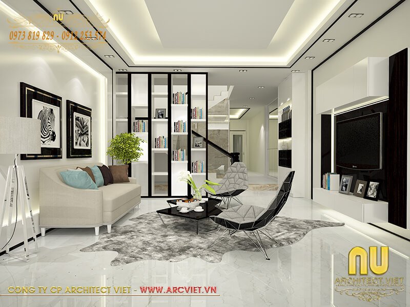 Không gian phòng khách mẫu nhà phố 2 tầng 7x15m đẹp sang trọng mẫu nhà phố 2 tầng 7x15m