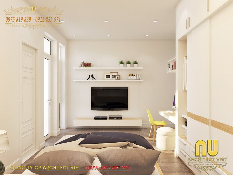 Bố trí nội thất phòng ngủ mẫu nhà phố 2 tầng 7x15m hợp lý giúp tiết kiệm không gian mẫu nhà phố 2 tầng 7x15m