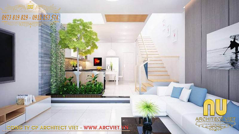 Bố trí tiểu cảnh xanh mát trong nhà ống 2 tầng 5 phòng ngủ đẹp nhà ống 2 tầng 5 phòng ngủ