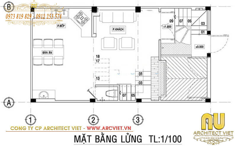 Bản vẽ bố trí công năng mặt bằng tầng 1 mẫu thiết kế nhà có tầng hầm 5x20 thiết kế nhà có tầng hầm 5x20