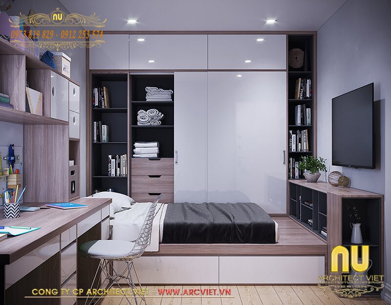 Phòng ngủ con trai gia chủ trong mẫu thiết kế nhà rộng 7m dài 10m thiết kế nhà rộng 7m dài 10m