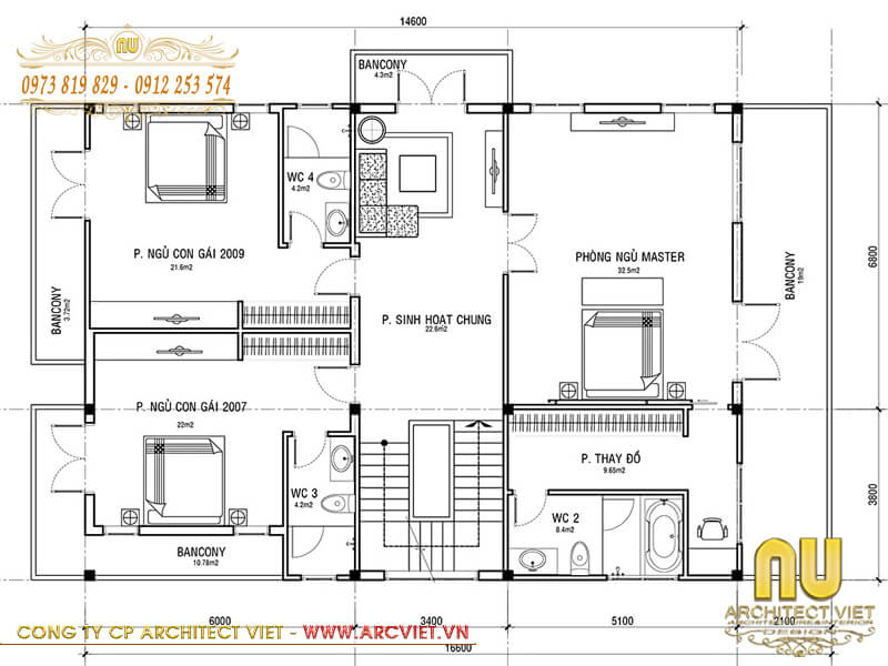 Bản vẽ bố trí mặt bằng công năng tầng 2 mẫu thiết kế nhà rộng 7m dài 12m thiết kế nhà rộng 7m dài 12m