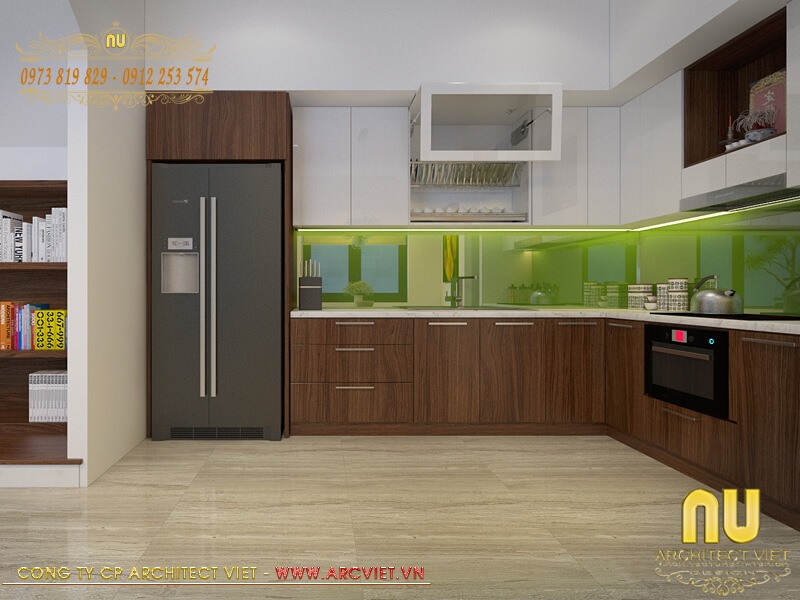 Thiết kế nội thất phòng bếp nhà 3 tầng 5x16m hiện địa tiện nghi nhà 3 tầng 5x16m