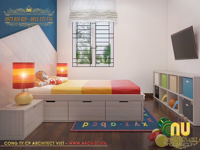 Phối hợp màu sắc phòng ngủ trẻ em nhà 3 tầng 3x16m phù hợp với lứa tuổi của trẻ nhà 3 tầng 3x16m