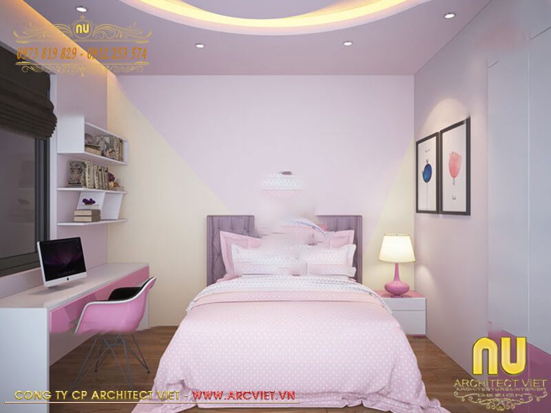 Thiết kế nội thất nhà 3 tầng 8x15m - phòng ngủ con gái nhà 3 tầng 8x15m