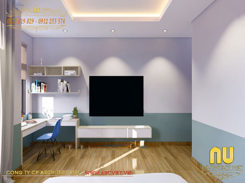 Thiết kế nội thất nhà 3 tầng 8x15m - Góc học tập của trẻ đảm bảo ánh sáng tốt nhà 3 tầng 8x15m