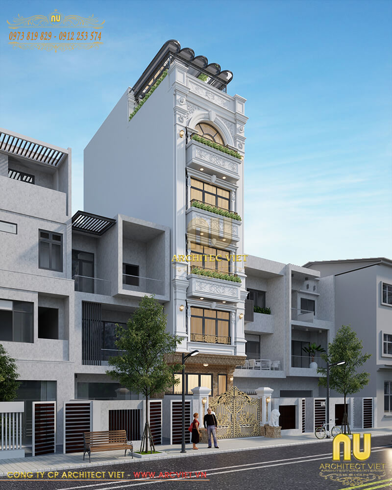 Thiết kế nhà lô phố kiến trúc pháp có hệ thống thang máy và thang bộ thuận tiện cho việc di chuyển nhà lô phố kiến trúc pháp