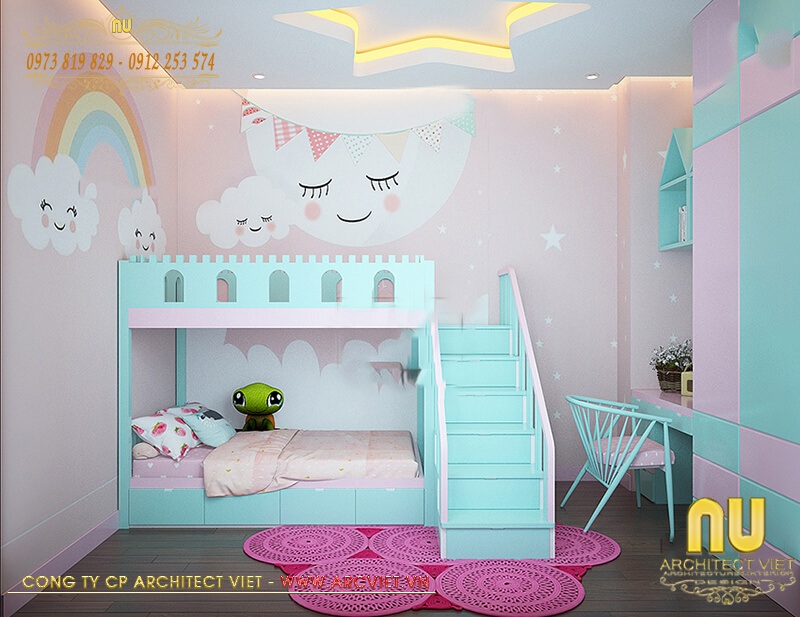 Xây nhà 2 tầng 5x15m - Thiết kế nội thất phòng ngủ con hợp với lứa tuổi của trẻ xây nhà 2 tầng 5x15m