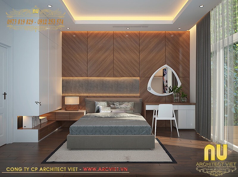 Xây nhà 2 tầng 5x15m - Không gian nội thất phòng ngủ master xây nhà 2 tầng 5x15m