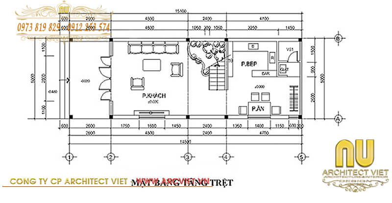 Bản vẽ thiết kế xây nhà 2 tầng diện tích 5x12m hiện đại tại tầng trệt xây nhà 2 tầng diện tích 5x12m