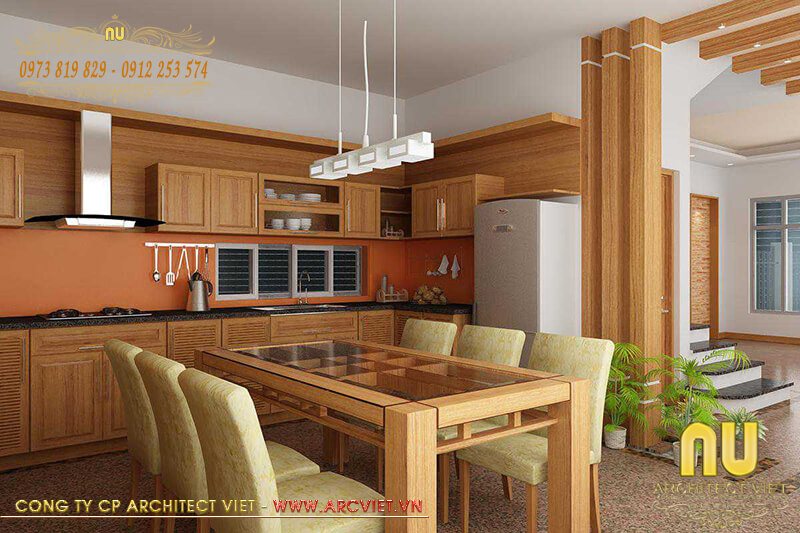 Xây nhà 3 tầng giá 800 triệu - Không gian nội thất bếp ăn xây nhà 3 tầng giá 800 triệu