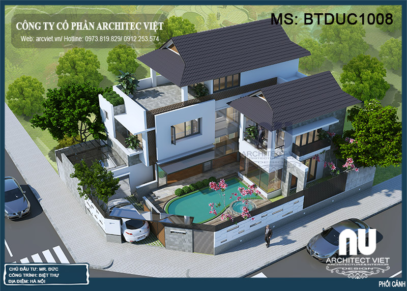 Công ty xây dựng nhà đẹp hàng đầu tại Hà Nội - Công trình biệt thự 3 tầng hiện đại có bể bơi anh Đức, Hà Nội công ty xây dựng nhà đẹp