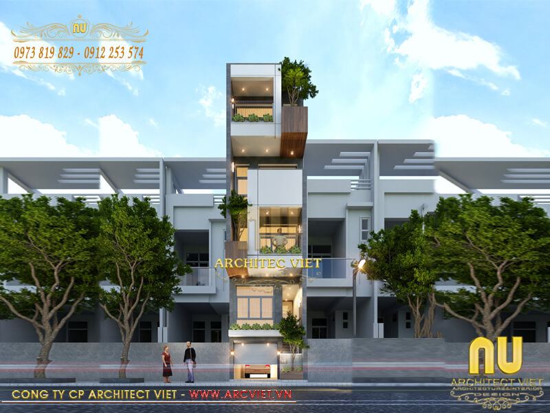 Công ty xây dựng nhà đẹp hàng đầu Hà Nội - Công trình nhà phố 5 tầng hiện đại anh Hoàng, Hà Nội công ty xây dựng nhà đẹp