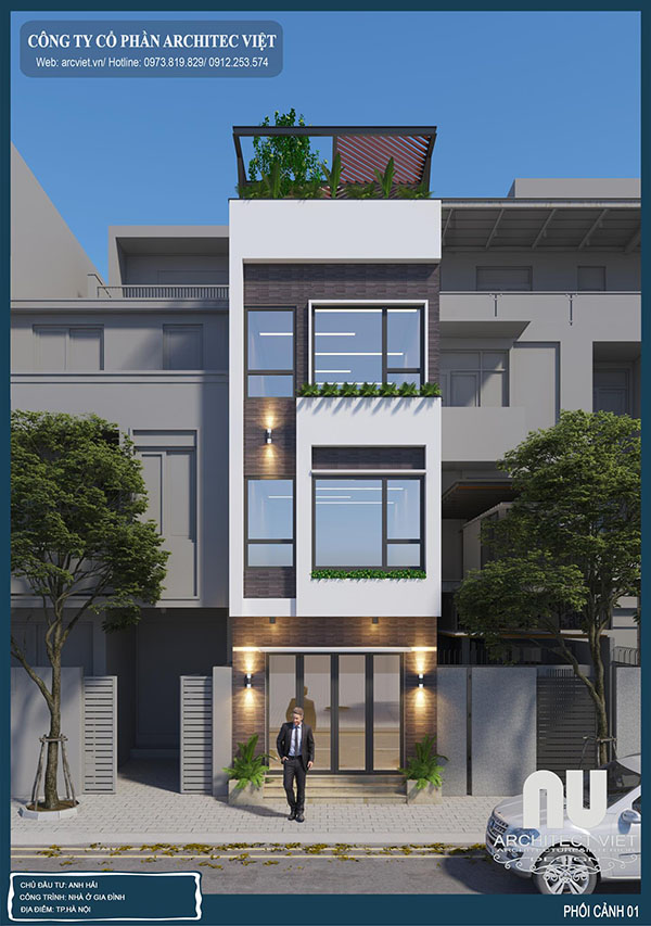 Công ty xây dựng nhà đẹp hàng đầu Hà Nội - Thiết kế nhà ở gia đình 4 tầng hiện đại anh Hải - Hà Nội công ty xây dựng nhà đẹp
