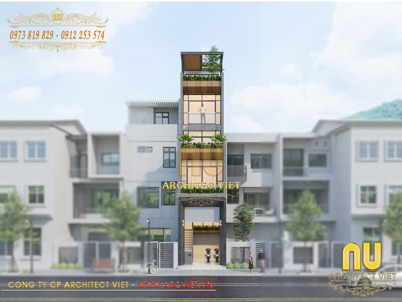 Công ty xây dựng nhà đẹp hàng đầu tại Hà Nội - Công trình nhà phố 5 tầng hiện đại có tầng hầm công ty xây dựng nhà đẹp
