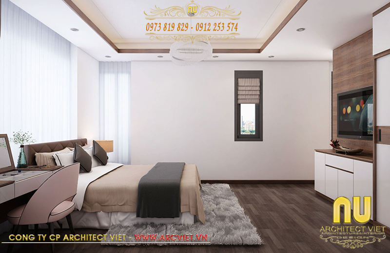 Không gian phòng ngủ master mẫu nhà phố 5x16m khá rộng rãi và thoáng sáng mẫu nhà phố 5x16m