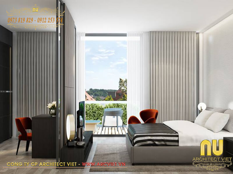 Phòng ngủ master được bố trí dưới tầng 1 mẫu thiết kế nhà lô góc đẹp mẫu thiết kế nhà lô góc đẹp