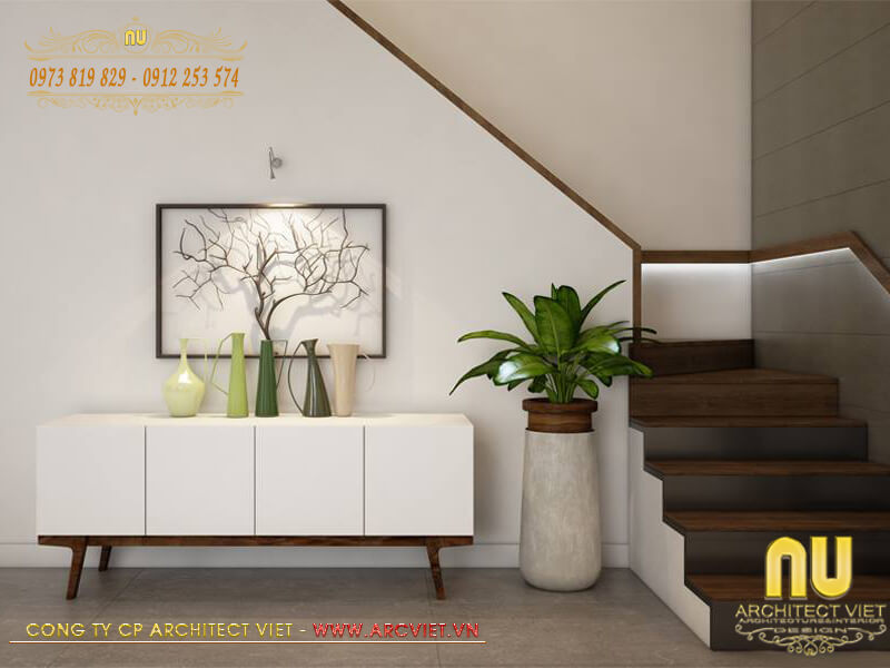 Khu vực cầu thang mẫu thiết kế nhà lô góc đẹp 2 tầng 1 tum được trang trí khá bắt mắt mẫu thiết kế nhà lô góc đẹp