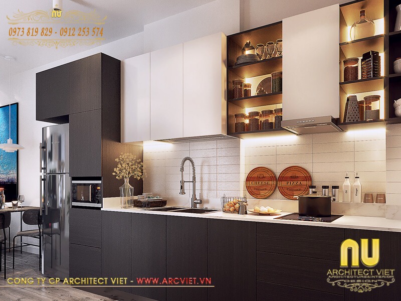 Không gian nội thất phòng bếp mẫu nhà 2 tầng 8x10 tân cổ điển đẹp nhà 2 tầng 8x10