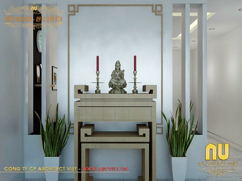 Phòng thờ được bố trí trên tầng nhà 2 tầng 8x10 tân cổ điển đẹp nhà 2 tầng 8x10