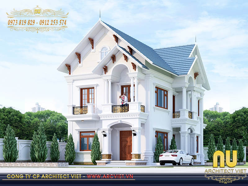 Hệ thống mái thái giật cấp đămng đối xuôi chiều tạo điểm nhấn nhà 2 tầng 8x10 đẹp nhà 2 tầng 8x10