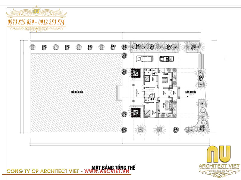 Bản vẽ mặt bằng tổng thể mẫu nhà 2 tầng vuông kích thước 15x14m nhà 2 tầng vuông