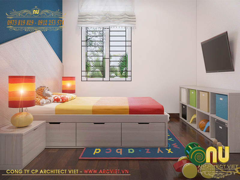 Phòng ngủ trẻ em trong mẫu thiết kế nhà 3 tầng 5x10m phù hợp với lứa tuổi của trẻ thiết kế nhà 3 tầng 5x10m