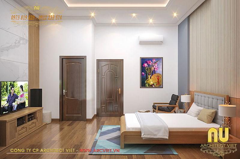 Không gian nội thất phòng ngủ con mẫu thiết kế nhà 4x14 4 tầng 4 phòng ngủ 56m2 thiết kế nhà 4x14